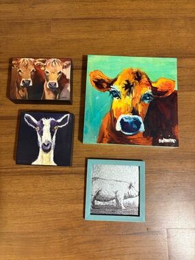 Set of 4 Farm Animal Wall Art Prints - Colorful Cow & Goat